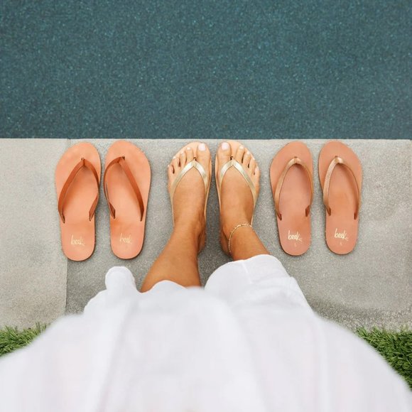 Beek Seabird Thong Flip Flop Slide SANDALS Size 7 Platinum Honey Leather NEW - Picture 3 of 14